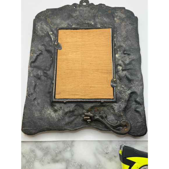 Vintage Ornate Cast Metal Picture Frame Cherub Floral Black Bronze Patina 4.5x6 - Picture 7 of 12